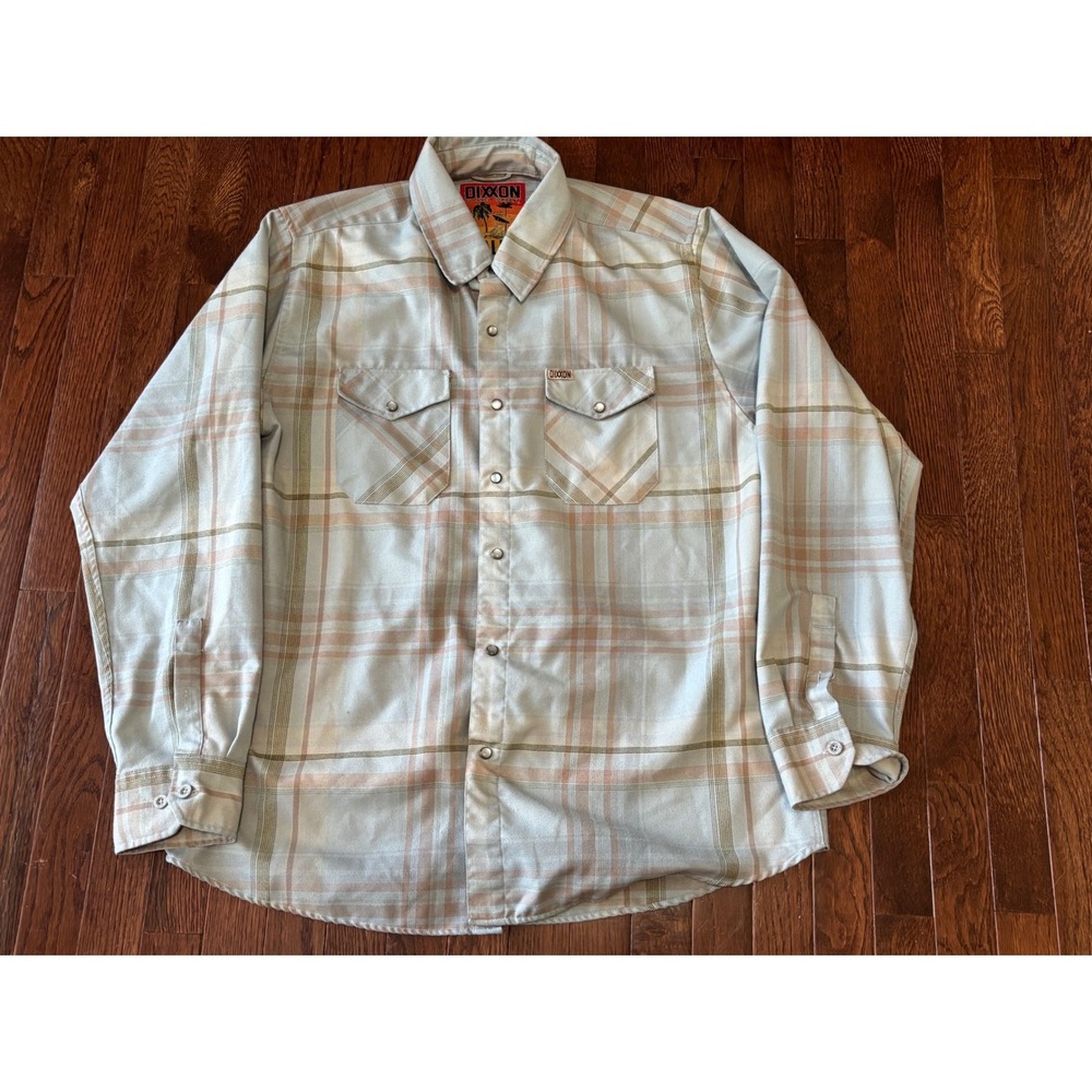 Dixxon Flannel Company The Malibu Plaid Snap Front Shirt Mens XL Blue Tan D-Tech